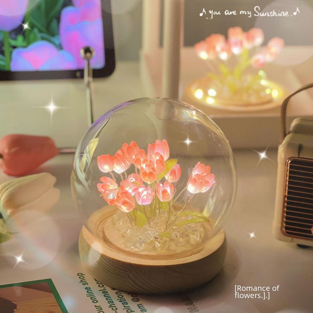 Светодиодный ночник-тюльпан: Искусственный цветок для спальни, средство для сна, подарок на день рождения для нее, атмосферный светодиодный светильник для китайского Дня святого Валентина