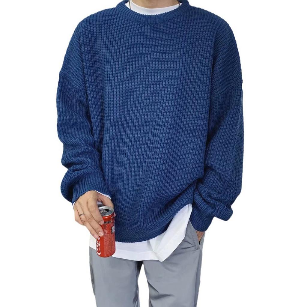 Wearing A Base Knit Sweater In Autumn and Winter, Solid Color Round Neck Sweater, Loose and Versatile, Thick Korean Style Trendy Sweater, Men's Jacket