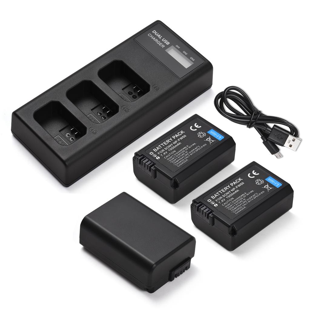 NP-FW50 Зарядное устройство Зарядное устройство на 3 гнезда со светодиодными индикаторами Micro USB и порт Type C + 3 шт. NP-FW50