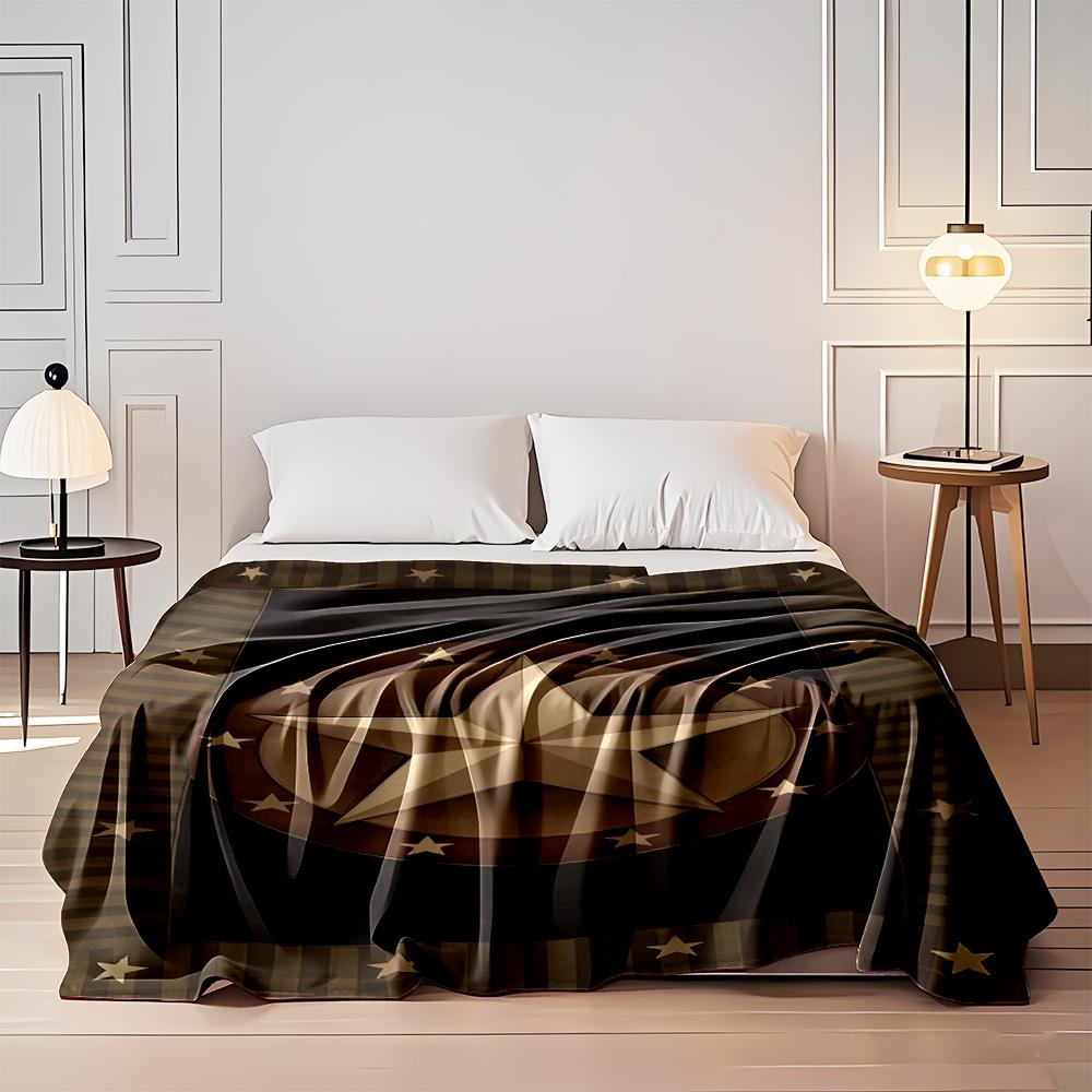 Golden Star Pattern with Striped Border Flannel Blanket for bedroom, living room, sofa, and nap sofas.