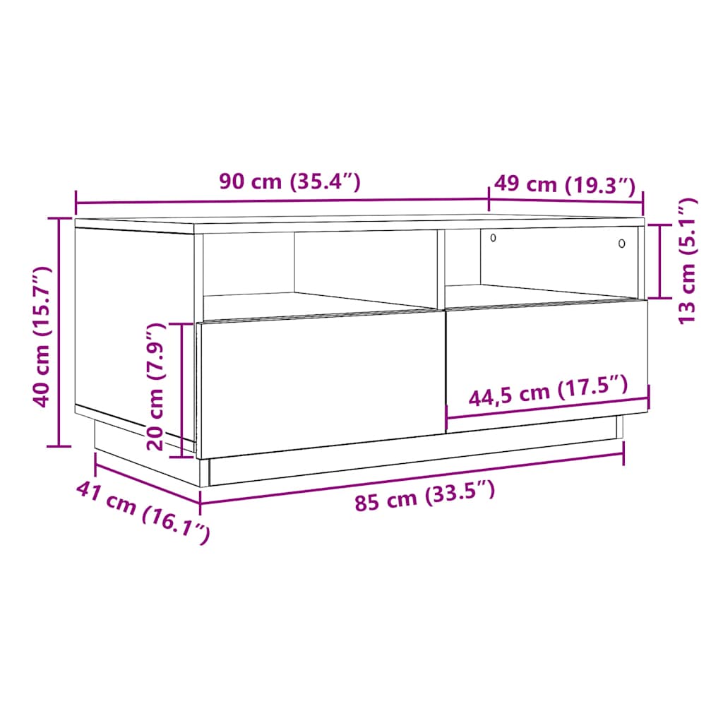 LED Coffee Table Black Oak Effect 90 x 49 x 40 cm