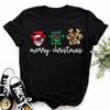 Womens Black Dog Claw Printed Tshirt Leopard Love Printed Christmas Reindeer Design Short Sleeve Casual Holiday Tshirt