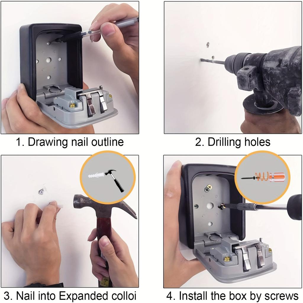 1 шт. Сверхзащищенный откидной сейф для ключей - настенное хранилище ключей из металла и пластика с кодовым доступом - для дома, отеля, путешествий