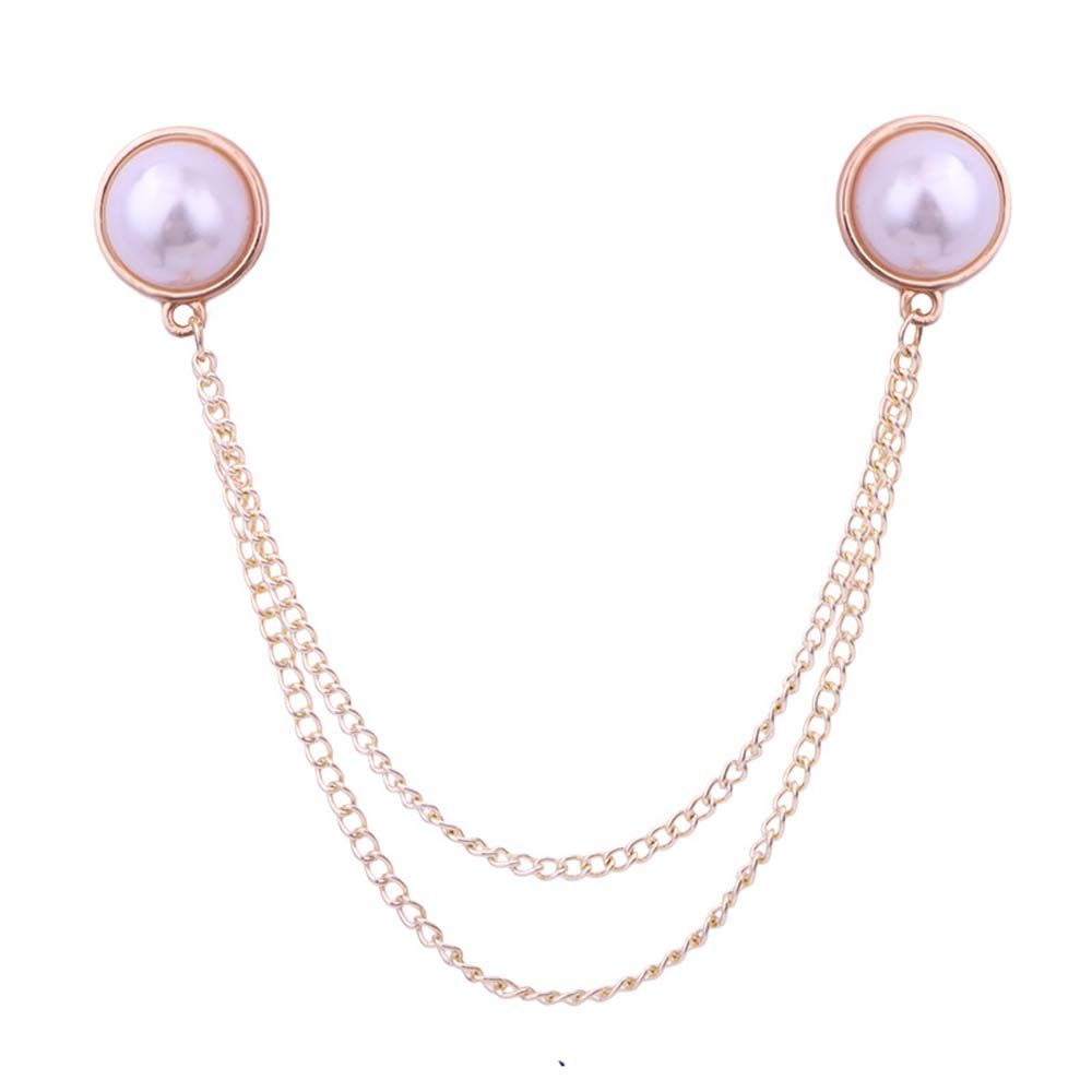 For Men Girl Double Chain Double Layer Women Brooches Korean Pin Pearl Collar Pin Collar Brooch
