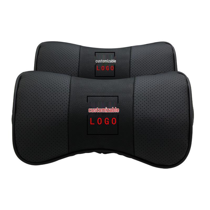 Genuine Leather Car Neck and Headrest Pillow - Customizable LOGO Available