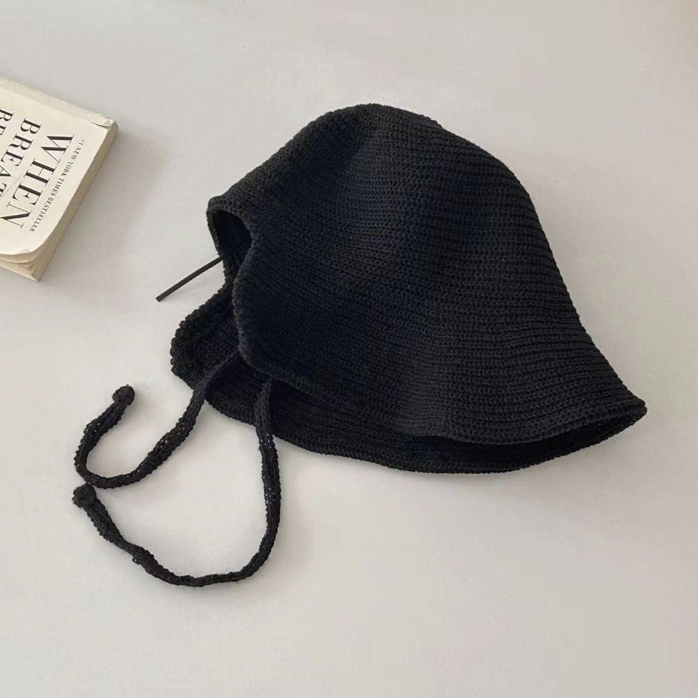 Japanese Style Wide Brim Straw Sun Hat Foldable Cute Strap Bucket Cap Breathable Sunscreen Cap For Women Female