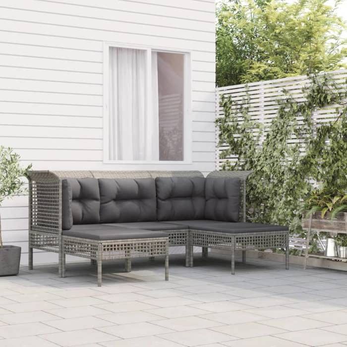 VidaXL Garden Lounge Set 5 Pcs with Cushions Grey Wicker, Outdoor Lounge Set, Furniture Set 319664