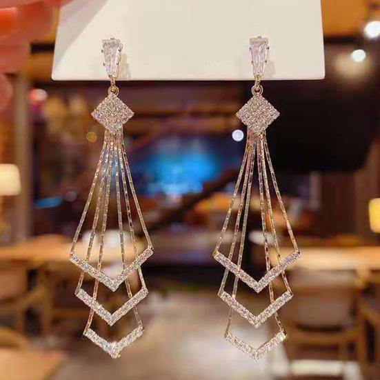 Женские серьги-капли, трехслойные блестящие стразы в форме ромба, висячие серьги, аксессуар
