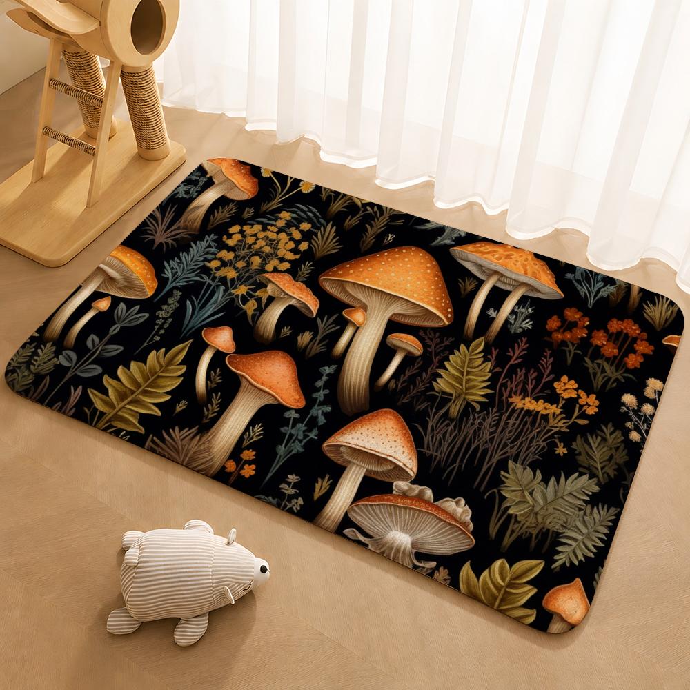 Retro Moth Mushroom Floor Mat Floor Mat Soft Flannel Non-Slip Door Rug for Living Room