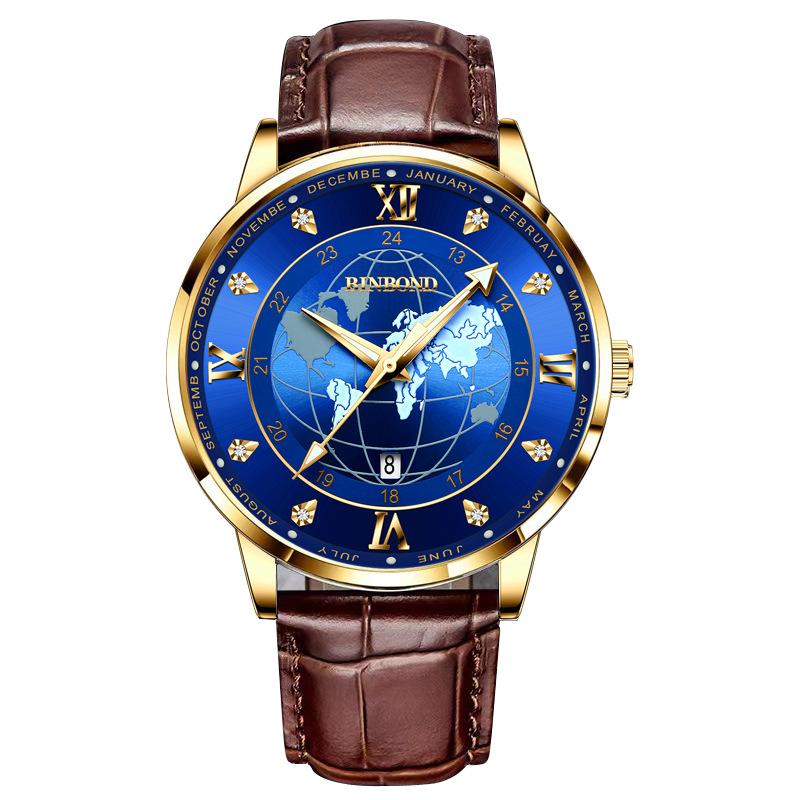2025 new ultra-thin watch men's waterproof leather belt globe trend calendar men's watch
