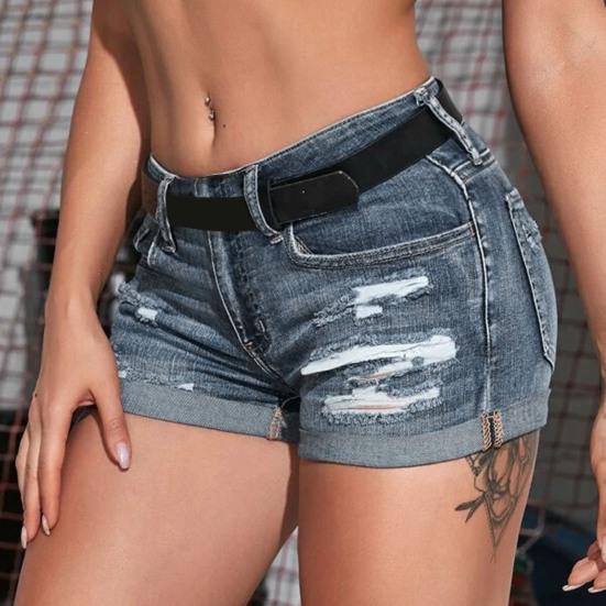 Рваные джинсовые шорты для женщин, средняя талия, подвернутые манжеты, эластичные джинсовые шорты, лето