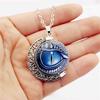 Fashion Unisex Rotate Round Dragon Eye Crescent Top Moon Pendant Long Chain