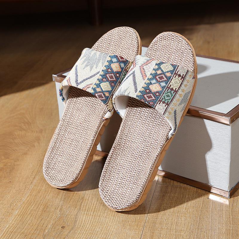 Льняные тапочки домашние толстоподошвенные соломенного плетения мужские и женские летние прохладные тапочки домашние комнатные нескользящие и не вызывающие запаха ног