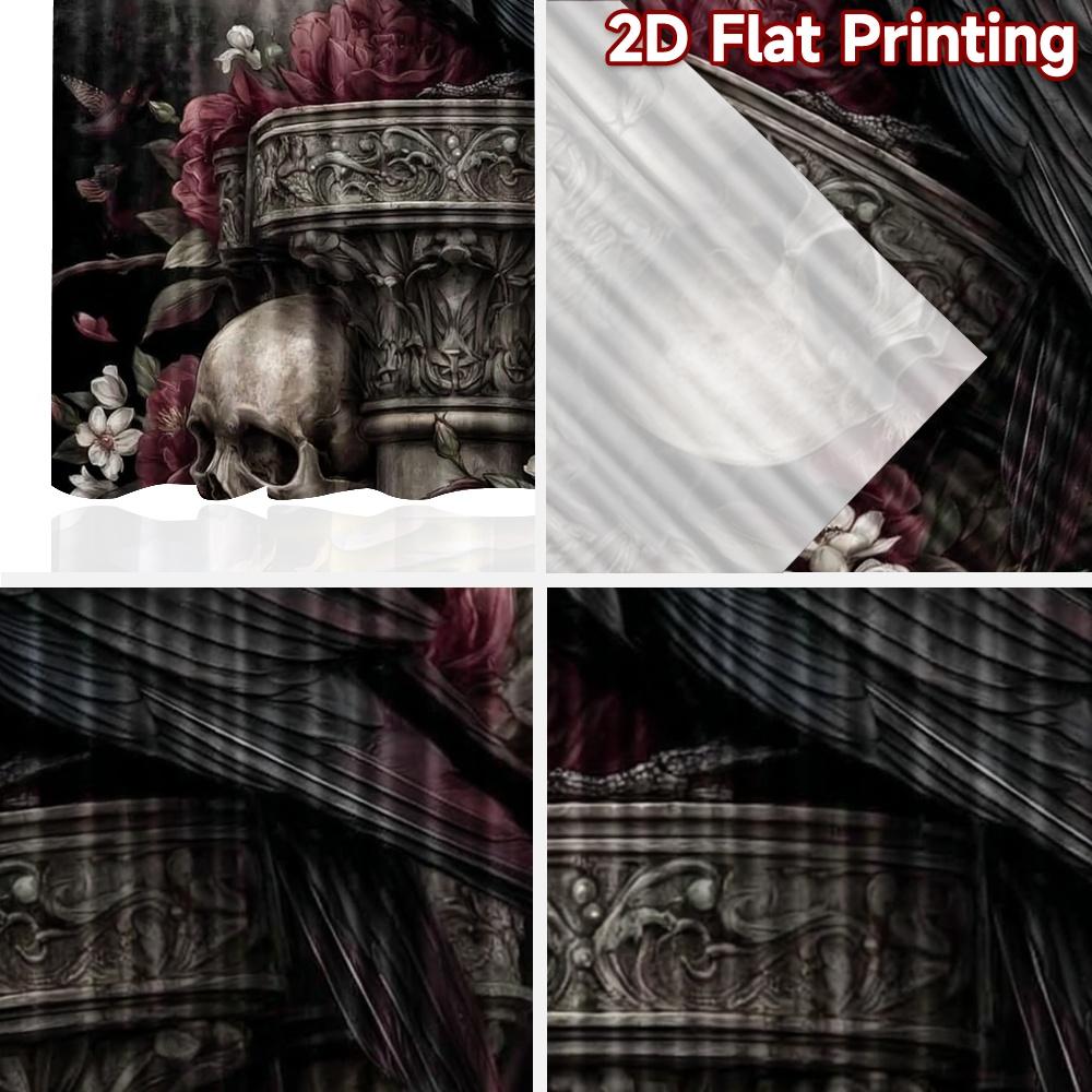 2D flat printing 2pcs Curtain Curtains Halloween Raven and Skull(1) Digital Printed Polyester Drapes Festive Curtains Perfect
