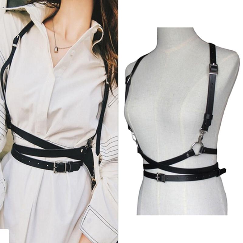 Faux Leather Body Bondage Harness Waist Suspenders Belt Straps Cage Belts Black