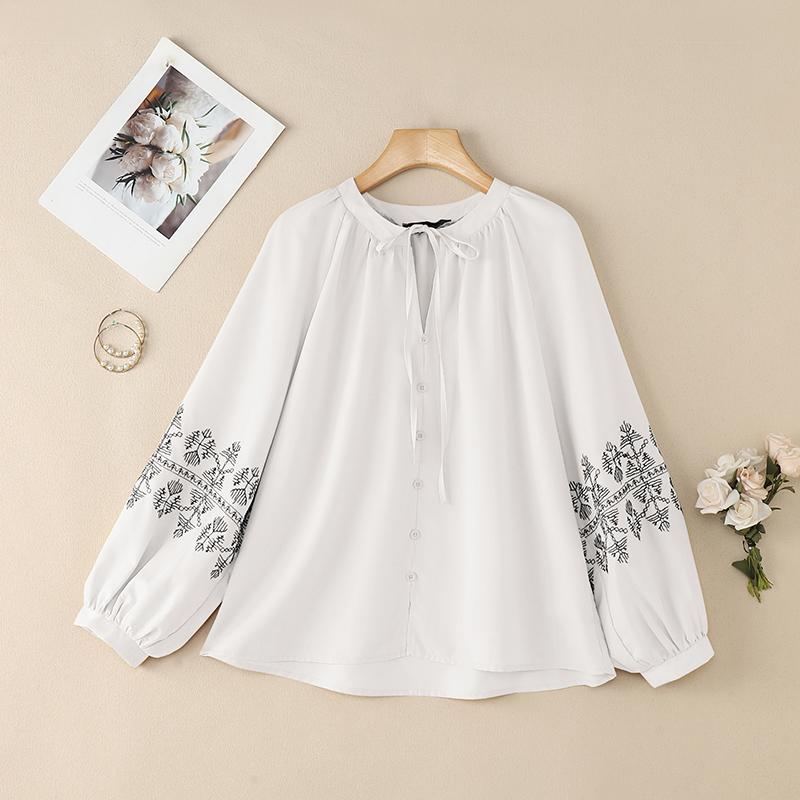 ZANZEA Женская повседневная свободная блузка с длинным рукавом и круглым вырезом