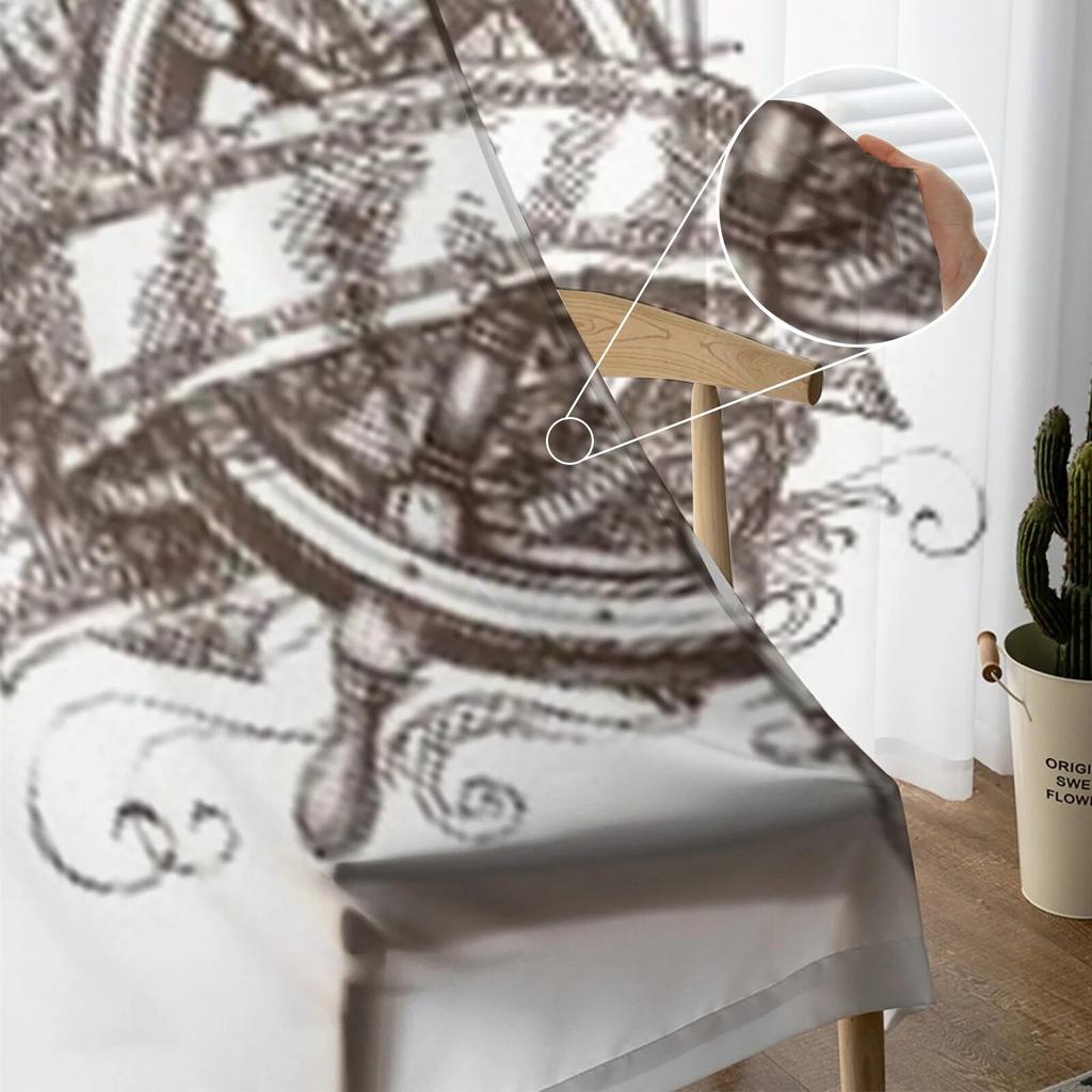 Adventure Vintage Ship Rudder Tulle Sheer Curtains for Living Room the Room Bedroom Kitchen Decoration Voile Organza Curtains