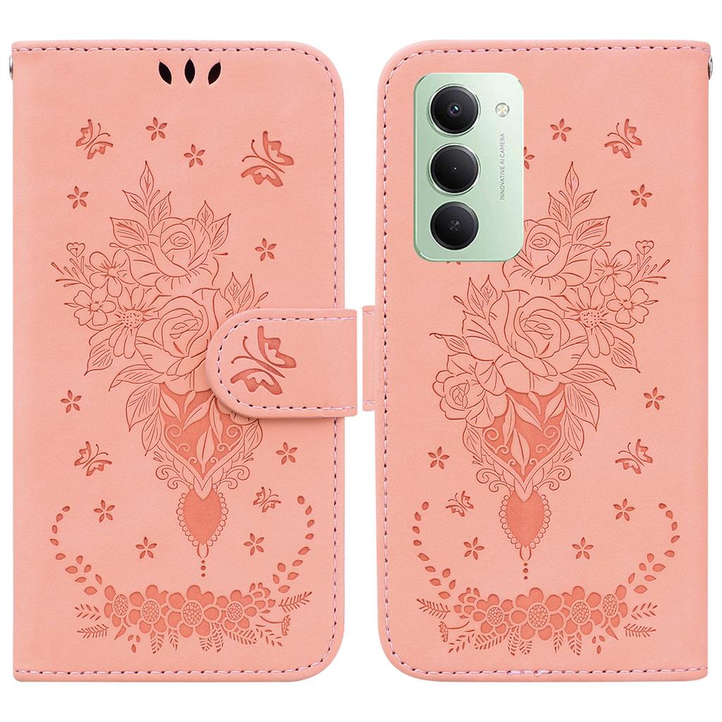 For Xiaomi Redmi 15 4G (EU) (171mm) Case Butterfly Flower Imprint PU Leather Wallet Phone Cover with Strap
