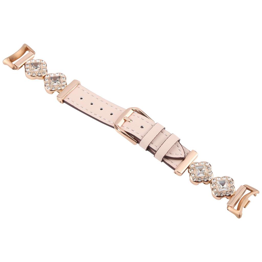 Watch Band for Xiaomi Smart Band 9 NFC/Band 9/Band 8 Rhinestone Decor Metal+Leather Strap