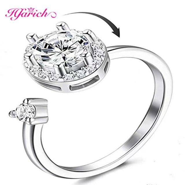 Hfarich Blue Crystalline Butterfly Finger Ring Rotate Freely Anti Stress Anxiety Rings Girl Nuptial Wedding Occasion Women Jewelry Engagement Present