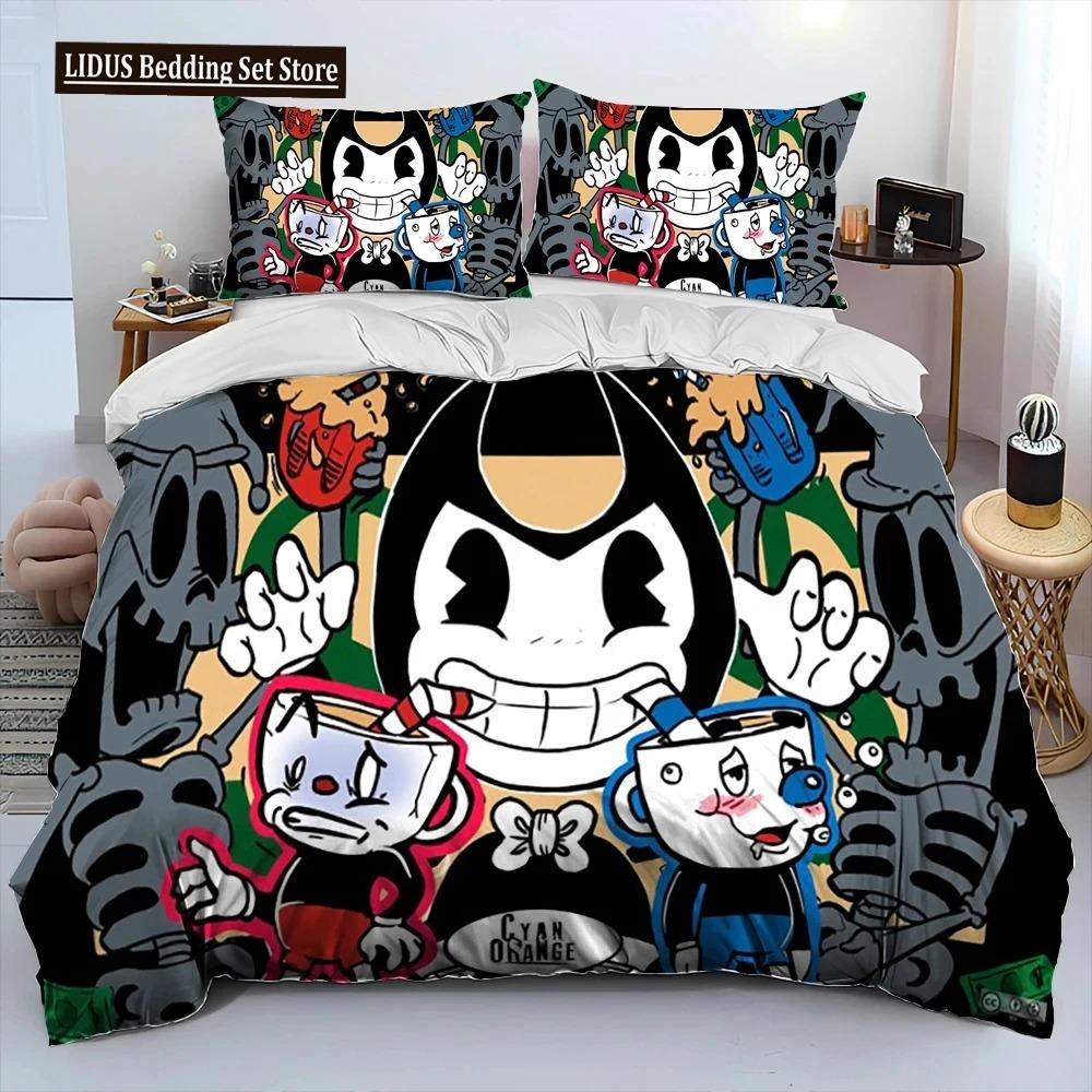 Cuphead И Mugman, Игра Геймер Комплект Постельного Белья Одеяло, Пододеяльник Комплект Постельного Белья Наволочка, Комплект Постельного Белья размера Кинг/Квин для Мальчиков
