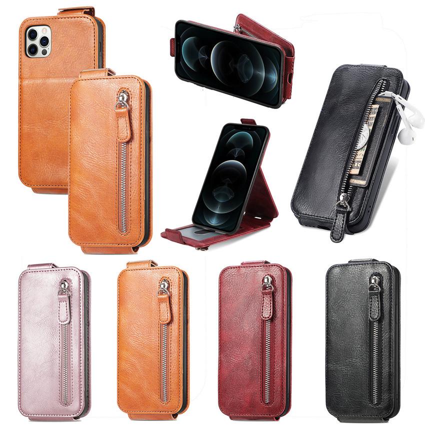 Flip Up Down Zipper Wallet Leather Cover For Iphone 13 12 11 Pro Xr Xs X Max 7 8 Plus 6 6s Se 2020 Card Stand Case