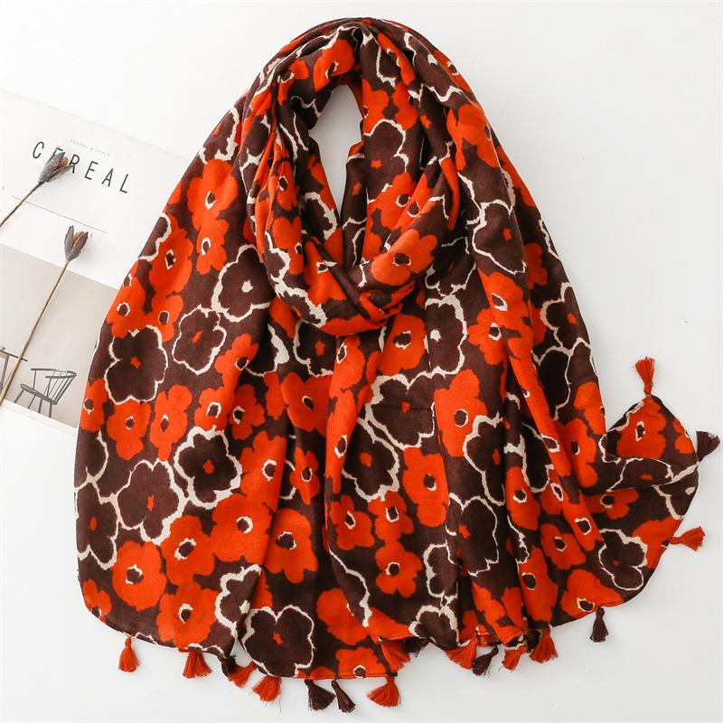 Women’s Flower Patchwork Print Fashion Scarf and Shawl Fall Winter Soft Warm Comfortable Stylish Scarf Cotton Linen Sunscreen Shawl for Evening Dress