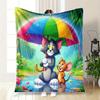 Tom & Jerry Rainbow Umbrella Phone WallpaperBlanket Flannel Throw Blanket for Sofa, Bed, Travel, Camping, Office