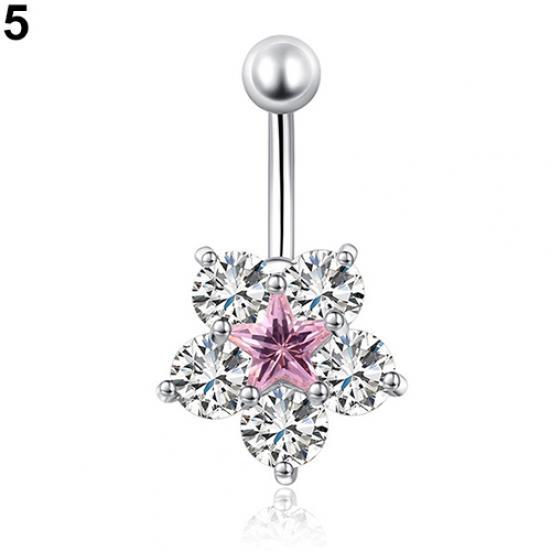 Женское кольцо-штанга для пирсинга пупка с цветами из страз Body Piercing Jewelry Charm KTJ