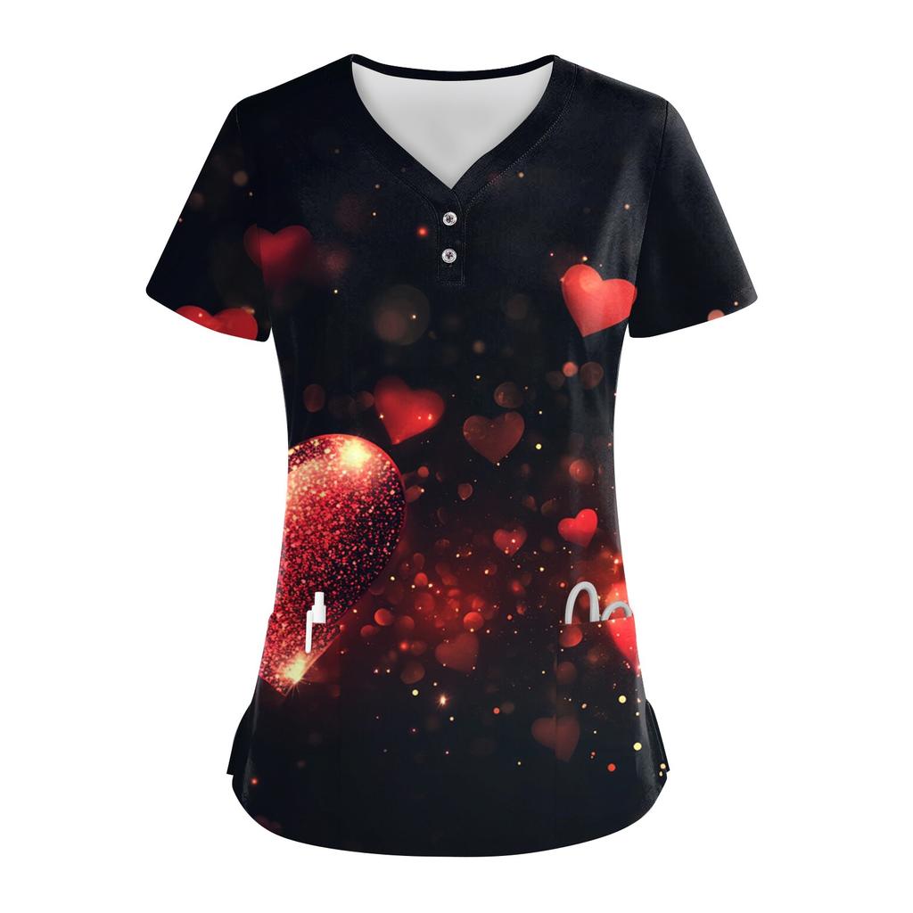 Женские модные повседневные топы с V-образным вырезом на пуговицах и принтом ко Дню святого Валентина, топы для кормящих мам, топы-халаты для женщин, 2 кармана