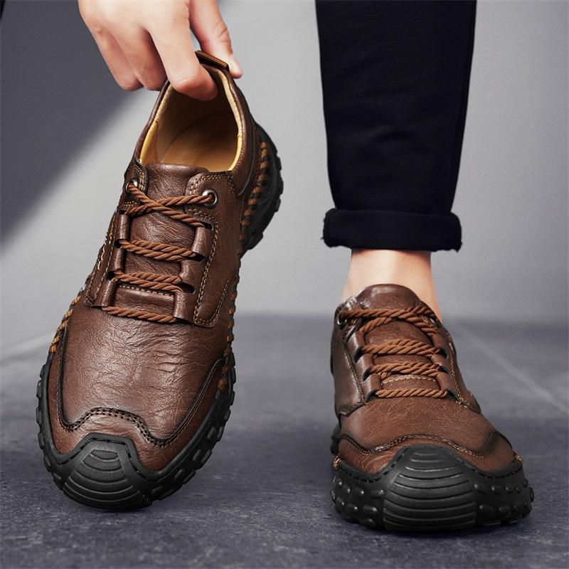 Модная мужская кожаная повседневная обувь, дышащая обувь ручной работы, мягкая рабочая обувь с низким верхом, кожаные ботильоны