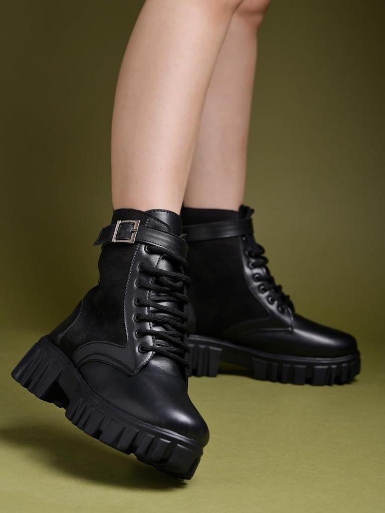 Shoetopia Женские короткие ботильоны на массивном каблуке с нескользящей подошвой, удобные модные ботильоны на щиколотку | Мягкая амортизирующая подошва | Для повседневной носки, вечеринок и зимы