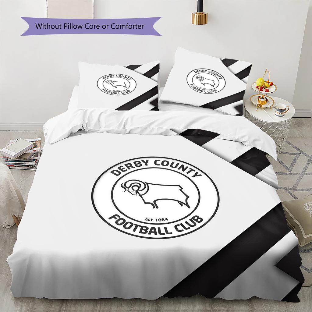 Derby County F.C Pattern Bedding Quilt Set Home Decoration Gift (1 * duvet cover + 2 * pillowcase without core)