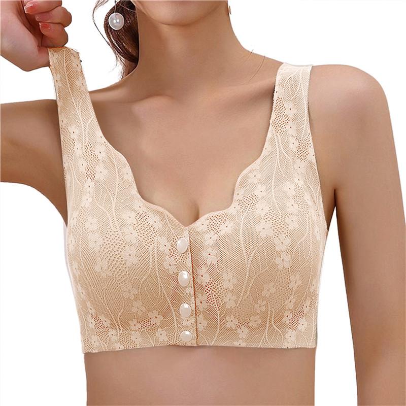 Кружевной бюстгальтер большого размера с мягкими чашками до пуговицы в нижнем белье для пожилых людей, дышащая женская майка без стального кольца