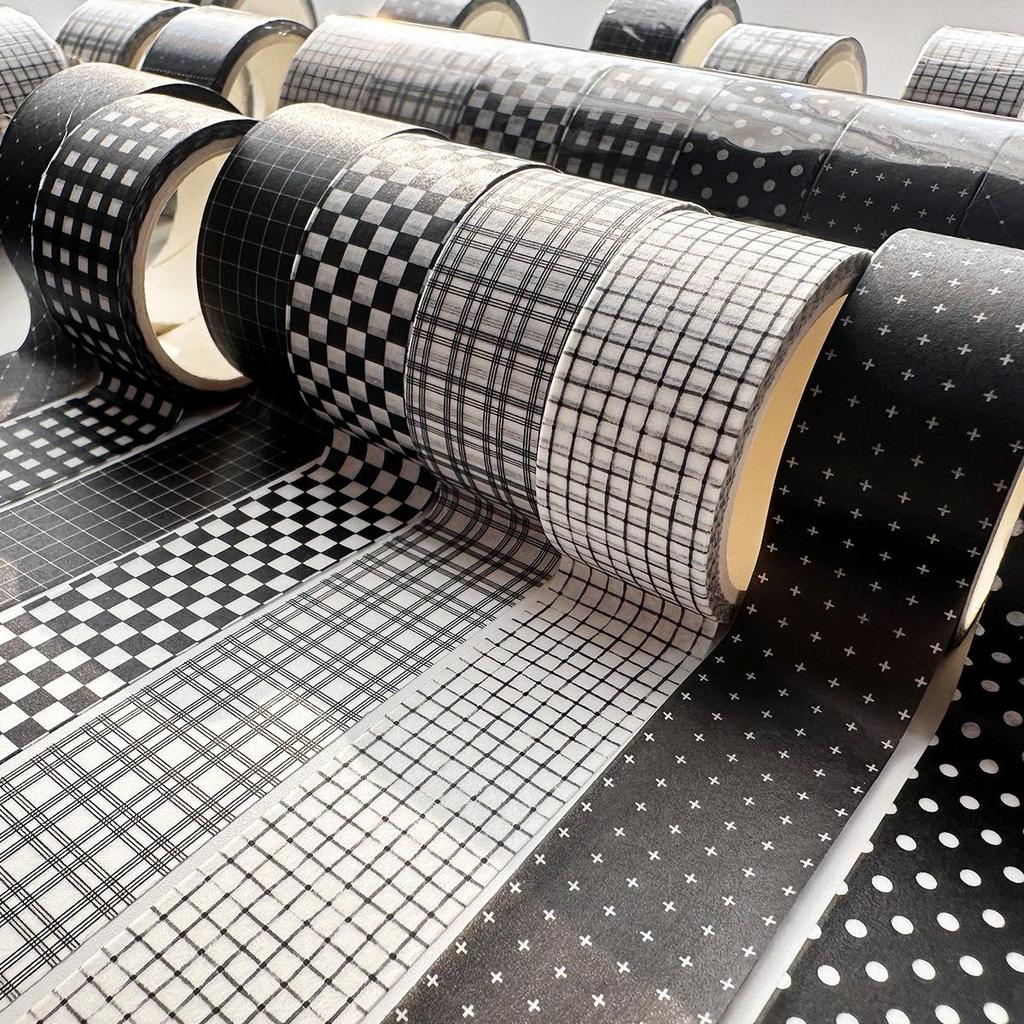 8 рулонов клетчатых лент васи, черно-белые клетчатые клейкие малярные ленты, классический ассортимент наклеек для украшения сеткой