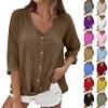 Women's Fashion Casual Solid Color V-Neck Live Button Seven Sleeve T-Shirt Top