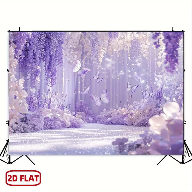 2D фон с лавандовым цветочным узором и бабочками, баннер для фотосъемки