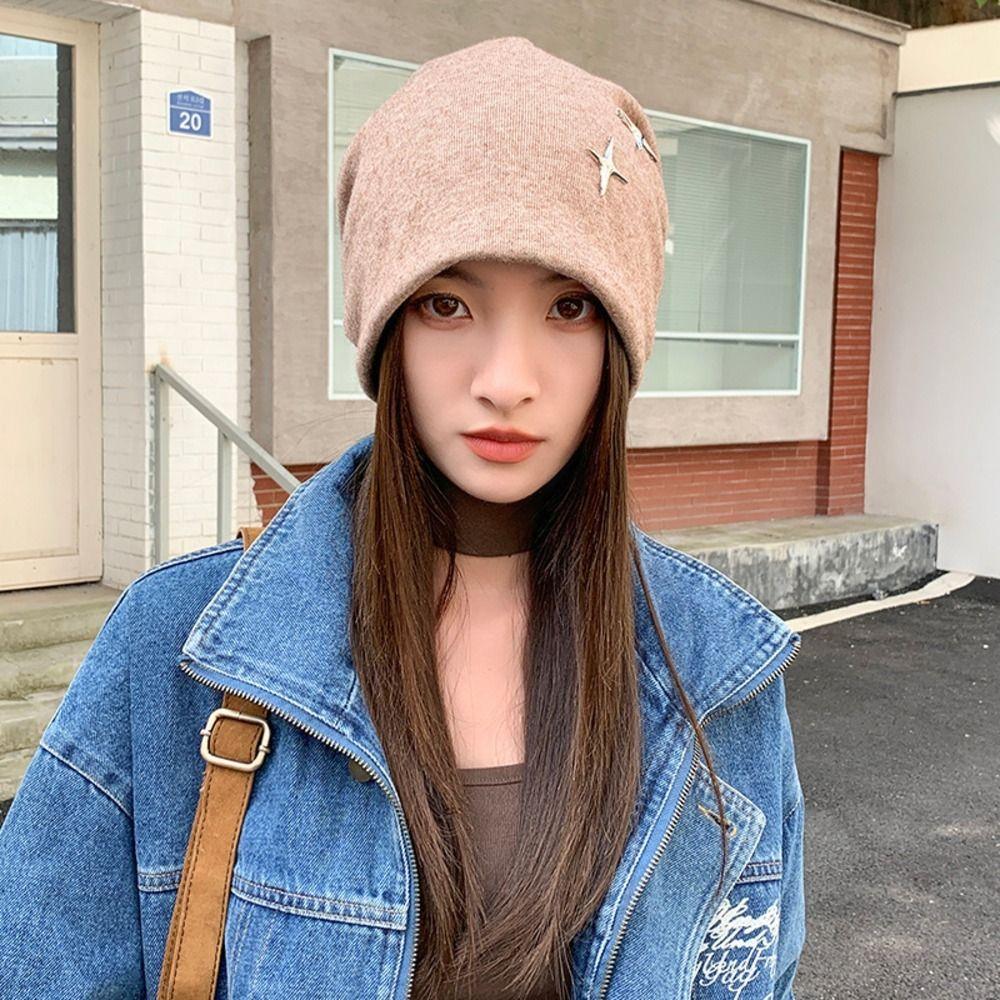 Face Slimming Slouchy Beanie Hat Star Decor Warm Earflap Hat Cozy Fall Winter Beanie Hat For Women
