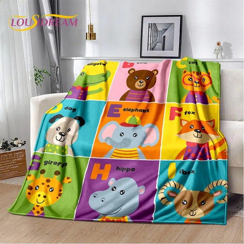 ABC Cartoon Alphabet Children Kids Early Education Soft Plush Blanket,Flannel Blanket Throw Blanket for Living Room Bedroom Sofa