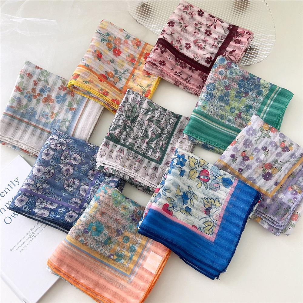 Маленький квадратный шарф из хлопка и льна, шелковый шарф, женский, весна и осень, новый стиль, художественный и универсальный, модный, темпераментный шарф-повязка на голову
