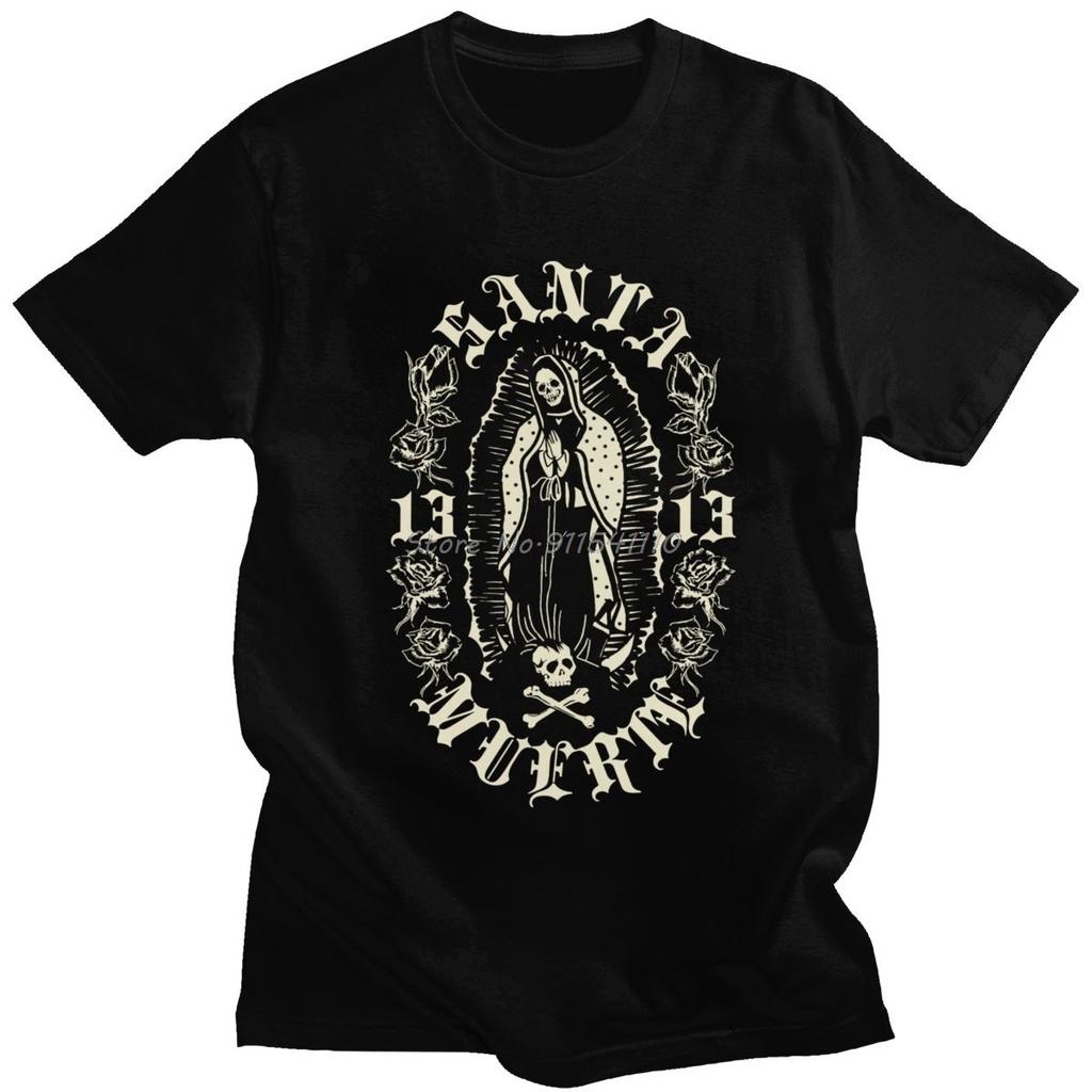 Gothic Santa Muerte 13 T Shirts Men Cotton Lady of Holy Death Unisex T-shirt Mexican Skull Tee Short Sleeve Streetwear Tshirt