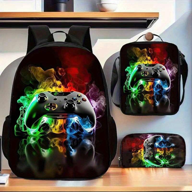 Kids School Backpack Set Elementary Students Oxford Fabric Printed Design Breathable Shoulder Straps 3-Piece