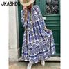 Women's Fashion Spring Fall Long Sleeve V-Neck Loose Waistline Casual Dresses