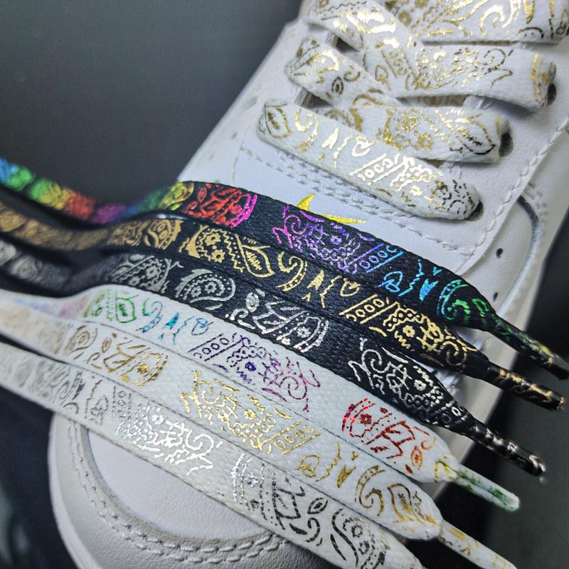 Gilding Flat Shoe Laces Cashew Flower Shoelaces for Sneakers Hand-painted Sports Casual Basketball Tennis Shoelace Shoestrings