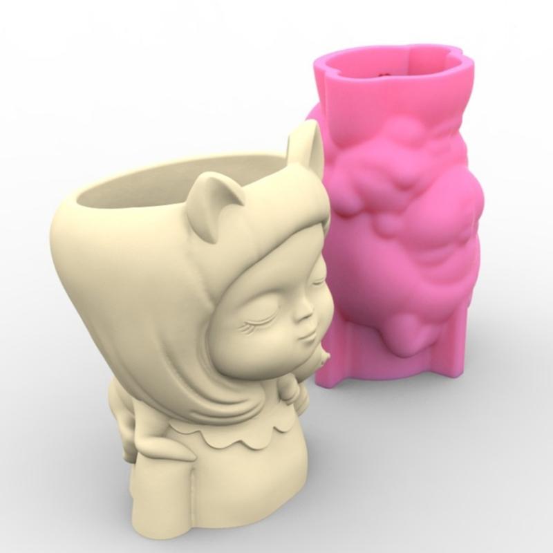 Garden Planter Pot Silicone Mold Girl and Puppy Vase Flower Pot Resin Mold Unique Gift Garden Decoration Planter Mold