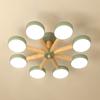 Wooden LED Chandelier with Metal Lampshade Mounted Chandeliers for Living Room White Lamp Ceiling Lustre Bedroom Hanging Light