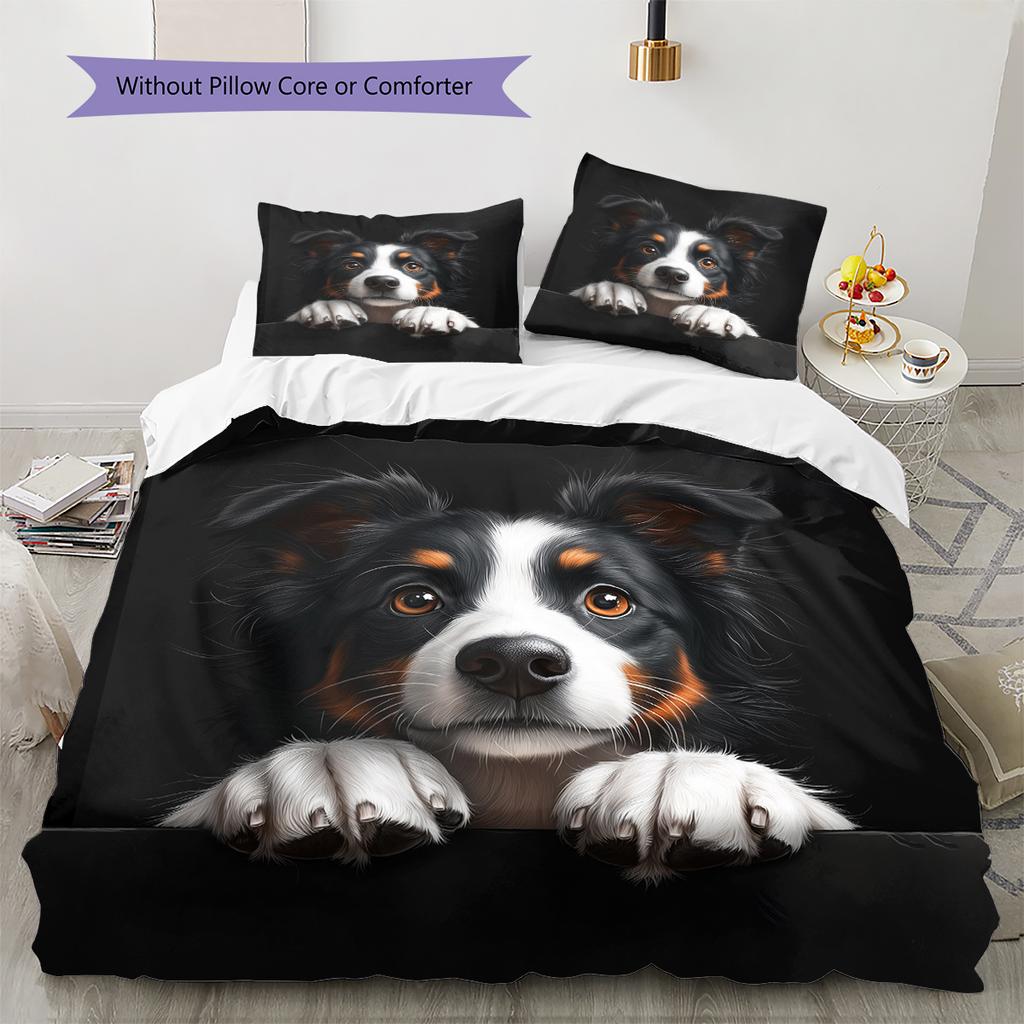 Black Border Collie Pattern Bedding Home Decoration Birthday Gift (1 * duvet cover + 2 * pillowcase, without core)