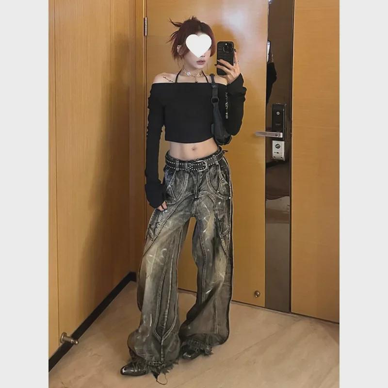 Унисекс Широкие джинсы с принтом «Tie-Dye Graffiti» — Летний стиль с потертостями в стиле ретро