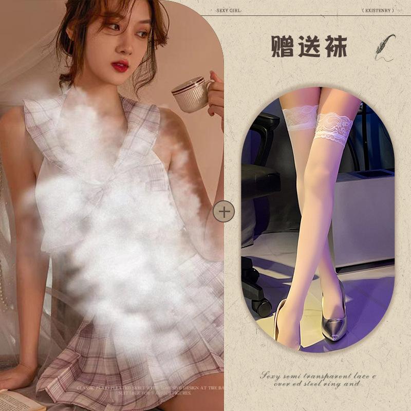 Sexy lingerie sexy plaid jk student clothing summer lace-up hollow schoolgirl uniform