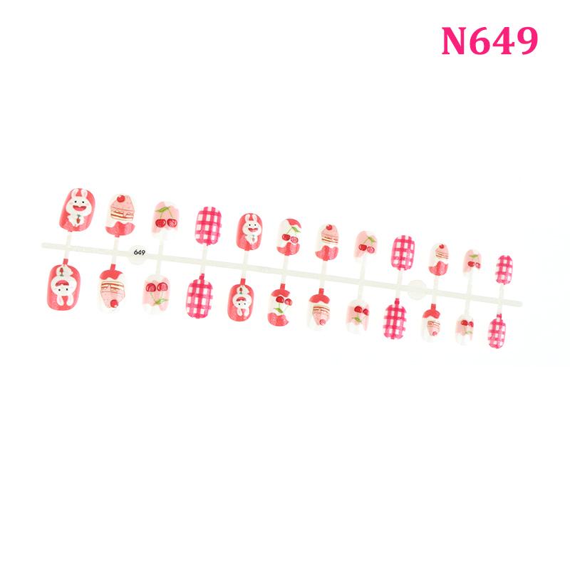 Kids Cartoon Pattern Design Wearing Fake Nails Strips Nail Tips Special Manicure Popular Children False Nails Press